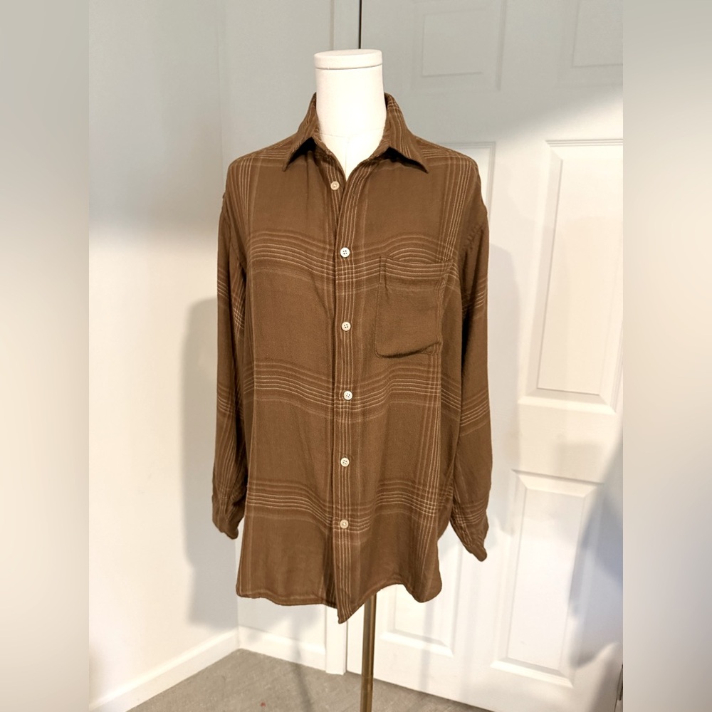 Vintage Banana Republic Wool-Blend Button-Up Shirt – Brown Plaid, Size M